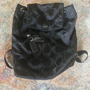 Coach Black Signature Drawstring Backpack!! New Condition!!